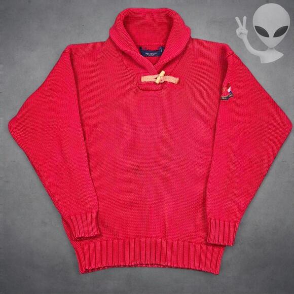 Polo Ralph Lauren Men's Medium Red Shawl Collar Sweater 80s - Picture 2 of 8